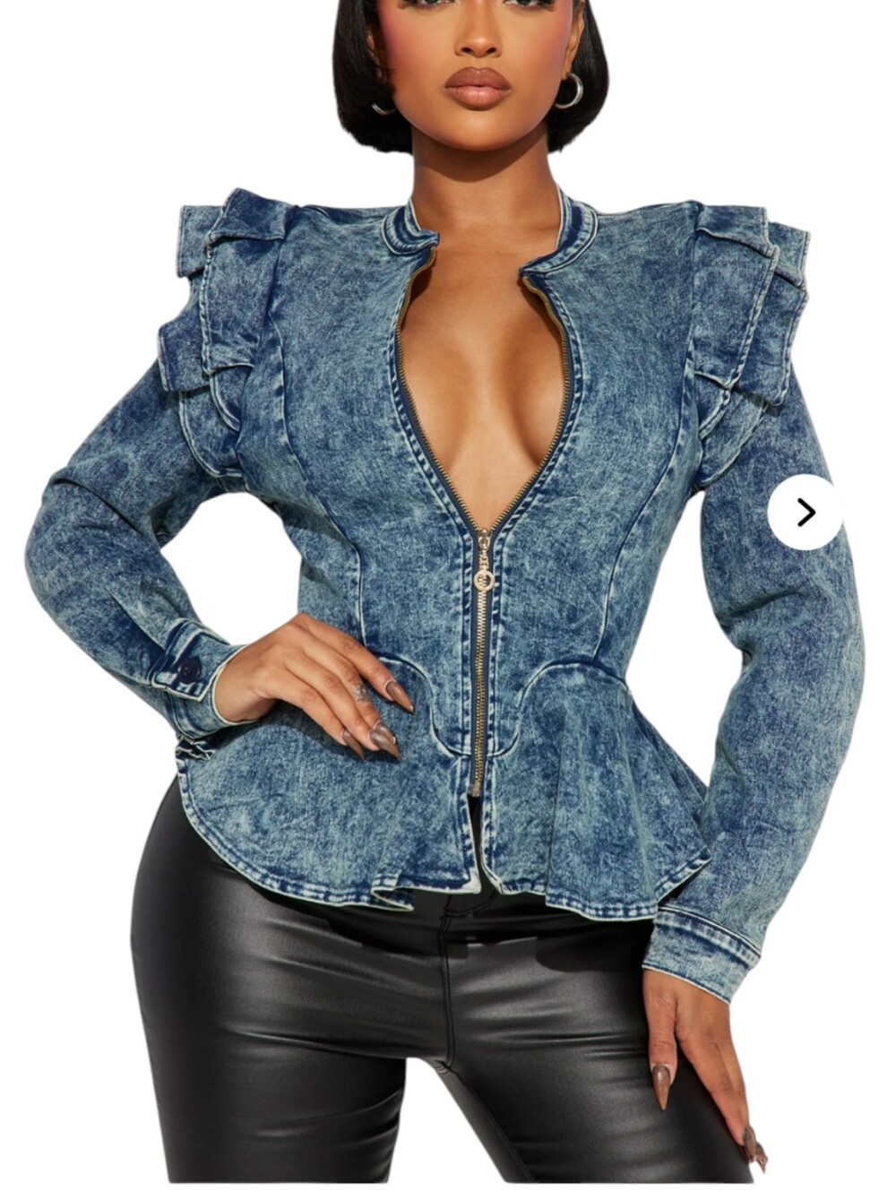New Fashion Nova Denim Queen Peplum Structured Glam Hourglass Jacket NWT Sz M